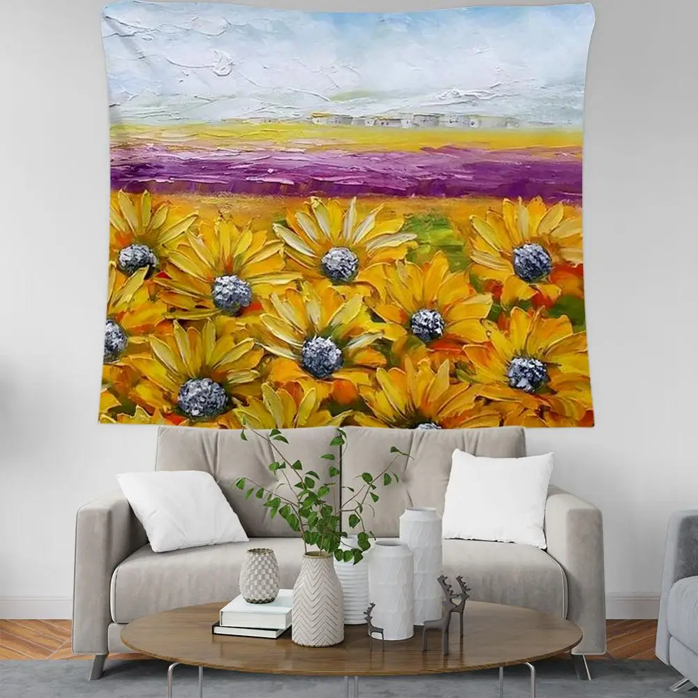 

PLstar Cosmos Bohemian style sunflower oil painting Tapestry 3D Printing Tapestrying Rectangular Home Decor Wall Hanging style-3