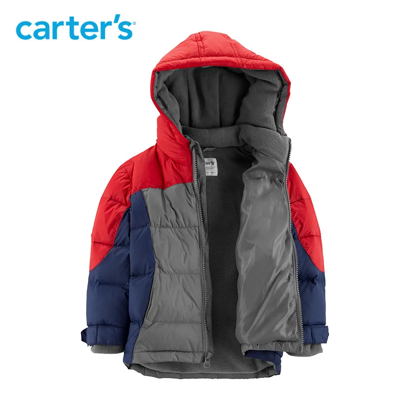 

Carter's down coat for boy fashion patchwork zipper-up hooded warm 90% grey duck down thick parka CL218860