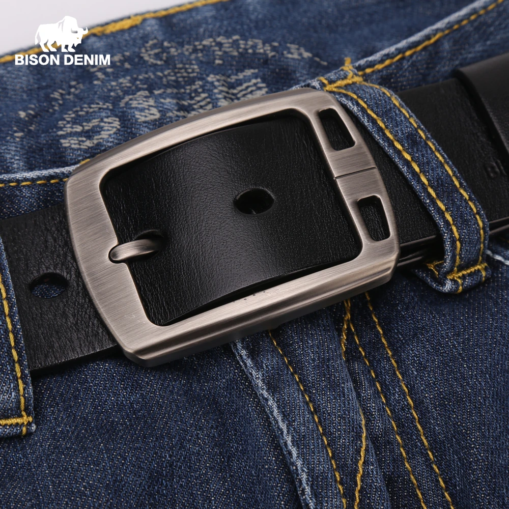 

BISON DENIM Genuine Leather Men's Belt Vintage Pin Buckle Accessories Male Belts Gift Designer Belt Men Jeans Belt N70781