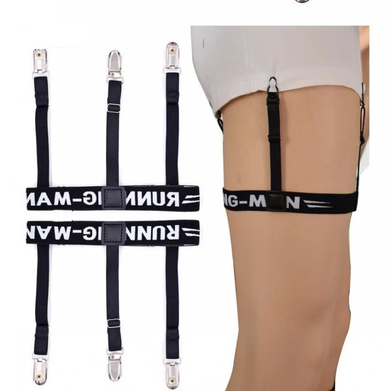 

Men's Black Custom Logo Shirt Stays Garters Elastic Nylon Adjustable Shirt Holders Crease-Resistance Belt Suspenders