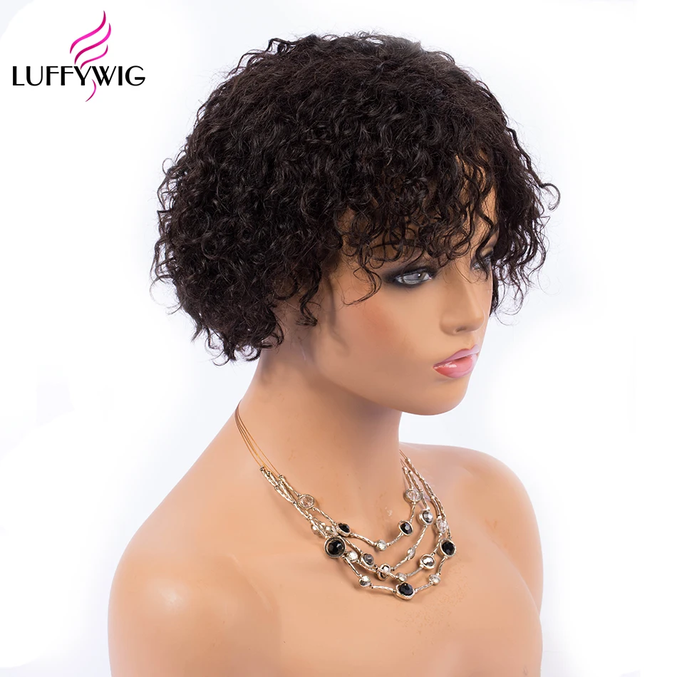LUFFYHAIR Short Human Hair Wigs Bob Cut Curly Machine Made ...