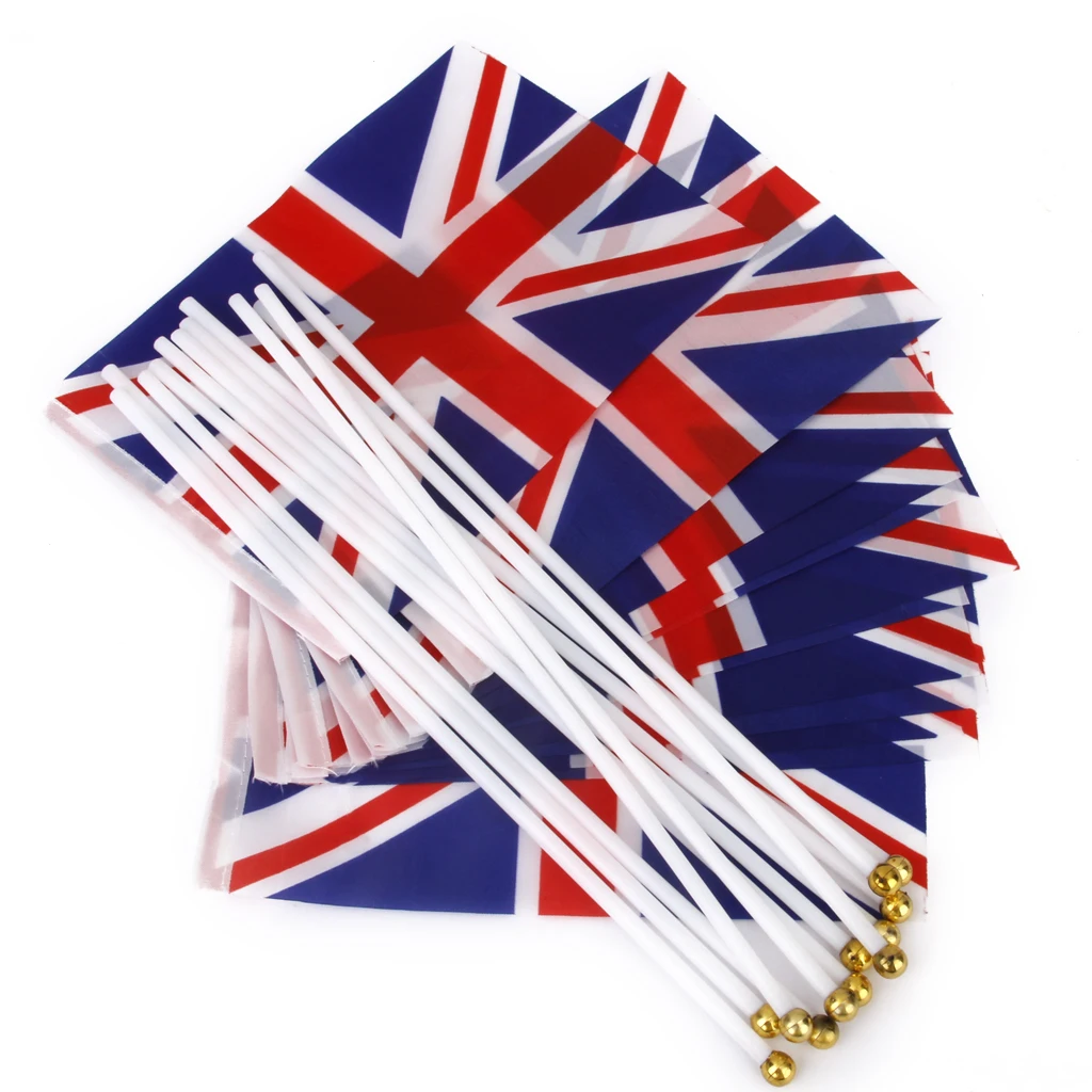Union Jack Flag England Great Britain British with Poles 12Pcs Festival Supply