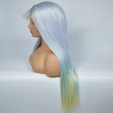 Bombshell светло-голубой Омбре зеленый до желтый прямой половина ручной работы синтетический парик кружева спереди термостойкие волокна волос для женщин