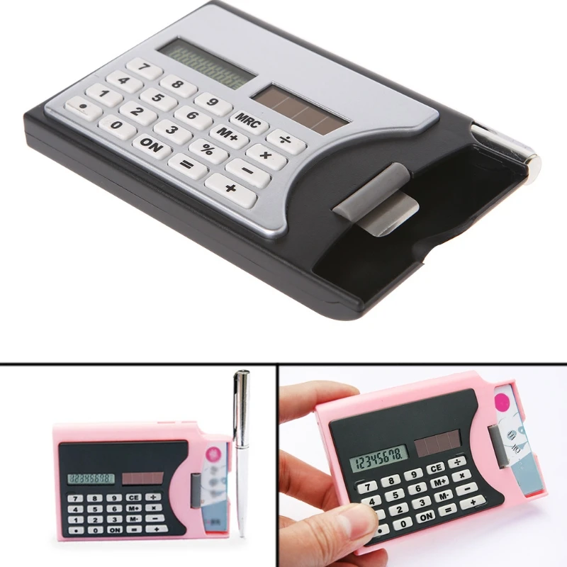 3-в-1 Портативный 8-разрядный калькулятор на солнечной батарее Бизнес держатель для карт шариковая ручка