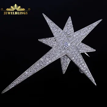 

Glamorous Bling Full Micro Pave CZ Statement Two Layer Four Point Spiky Star Brooches Pins for Unisex Suit Outfit Jacket Jewelry