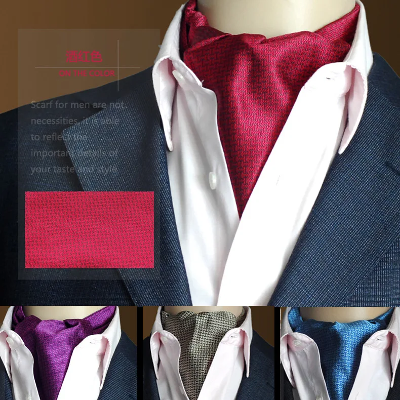 Men's Gold Paisley Floral Silk Ascot Cravat Jacquard Ties Woven Party Shirt