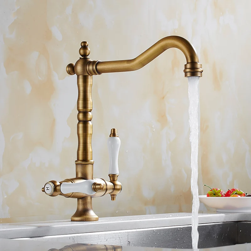Kitchen Faucet Antique Bronze Sink Faucet Brass Swivel Ceramic Dual Handle Kitchen Faucet/ Bathroom Basin Mixer Tap Faucet Kitchen Faucet Antique Bronze Sink Faucet Brass Swivel Ceramic Dual Handle Kitchen Faucet/ Bathroom Basin Mixer Tap Faucet
