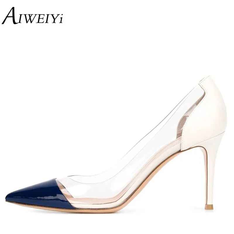 

AIWEIYi 2018 Fashion PVC Women Platform High Heels 8CM Pointed Toe Stiletto High Heels Ladies Heeled Pumps Sapato Feminino Shoes