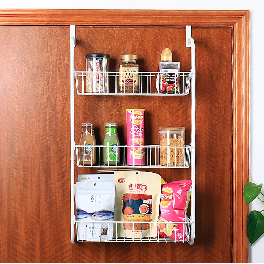  Door hanger basket kitchen 3layer shelf bedroom bathroom door back wall hanging punch-free storage  - 32910342388