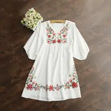 Hot Sale Vintage 70s Women Mexican Ethnic Embroidered Pessant Hippie font b Blouse b font Gypsy