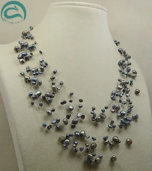 

Unique Pearls jewellery Store Handmade Wedding Birthday Perfect Women Gift Black Baroque 20 rows Illusion Pearl Necklace