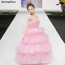 Pink Pageant Dresses For Girls Glitz Ball Gown Cloud Flower Girl Dresses For Weddings 2018 First Holy Communion Dresses Ruffles romantic gorgeous little girl ball gown scoop appliqued glitz pageant 2018 flower girl dresses long for children prom party gown