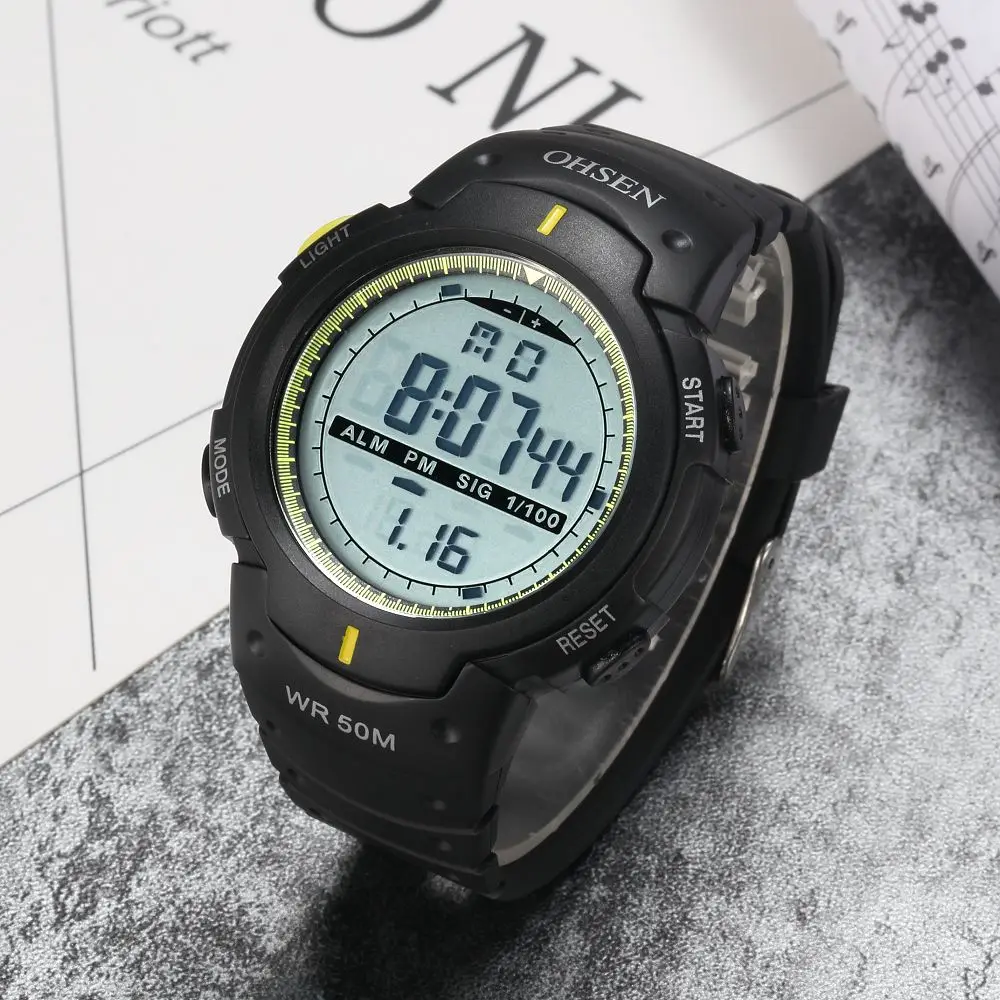 

Original OHSEN Fashion Casual Style Quartz Digital Man Mens Watch 5ATM Dive Watch Male LED Sports Rubber Band Hombre Wristwatch