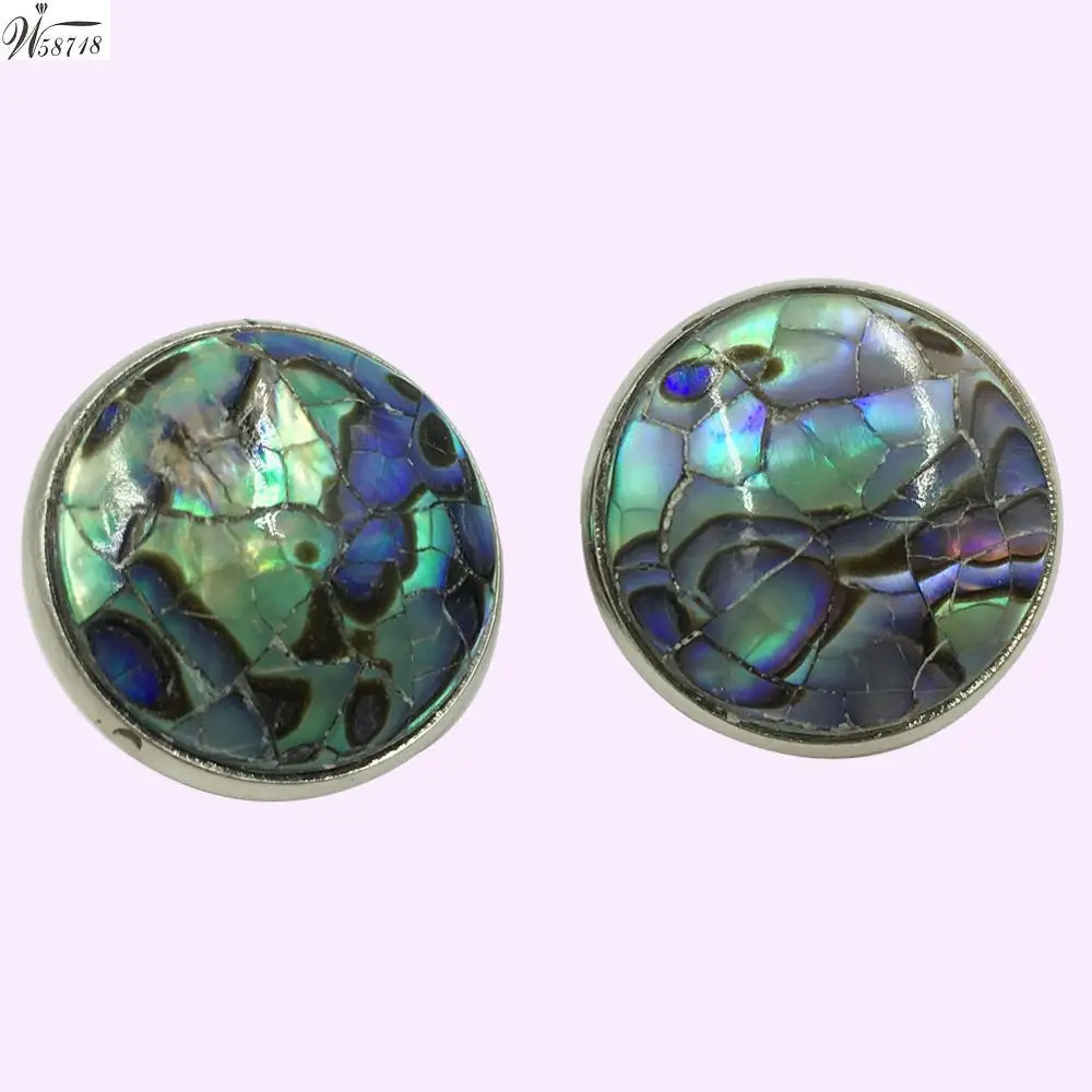 Abalone Shell Howlite авантюрин Кристалл Опал Сердолик тигр глаз круглые Клипсы из бисера серьги WFH572