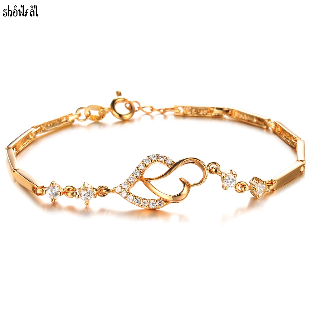 Crystal From Swarovski Love Heart Bracelet Bangle Link Chain Gold Color