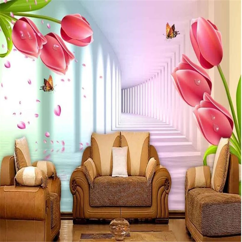 

beibehang advanced picture stereo space water tulip TV background papel de parede 3d photo wall mural wallpaper for walls 3 d