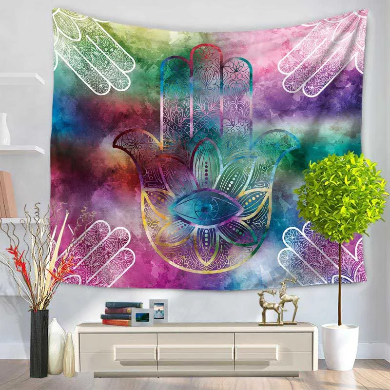 

150*130cm 200*150cm Hamsa Hand Printed Tapestry Indian Mandala Wall Hanging Tapestries Carpet Beach Blanket Yoga Mat Home Decors