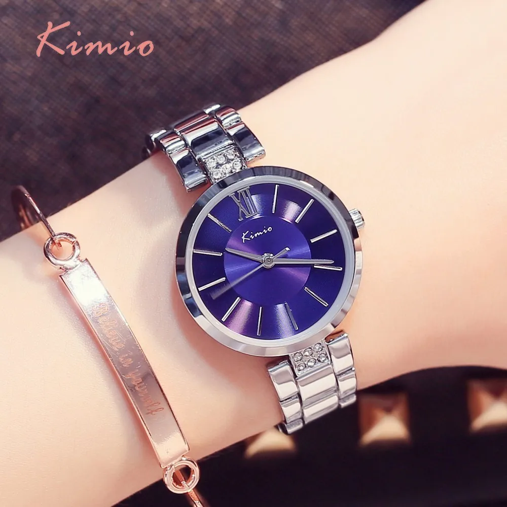 KIMIO Thin Clock Women Fashion Simple Watches Rhinestones Dress Woman Watch Rose Gold Quartz Ladies Women's Watch Wristwatch