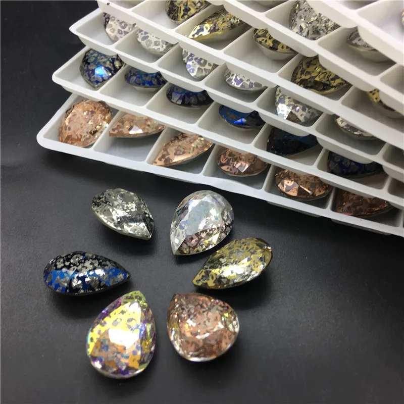 

TopStone New Color Crystal Patina 10x14mm 13X18mm K9 Glass Teardrop Pointback Fancy Stone Droplet Crystal Rhinestone