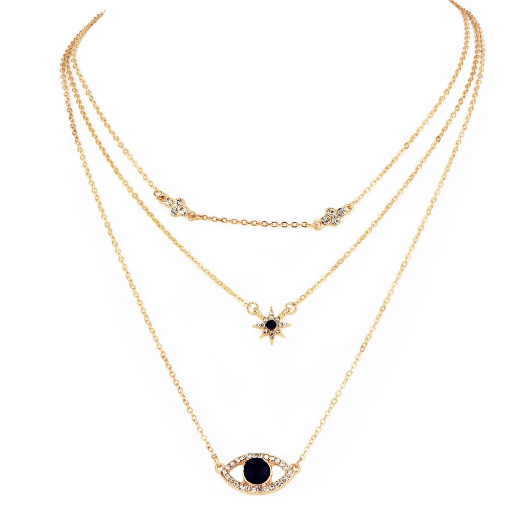 Женское Ожерелье богемные звезды глаза геометрические Разноцветные кристаллы кулон многослойное золотое ожерелье женский темперамент ювелирные изделия