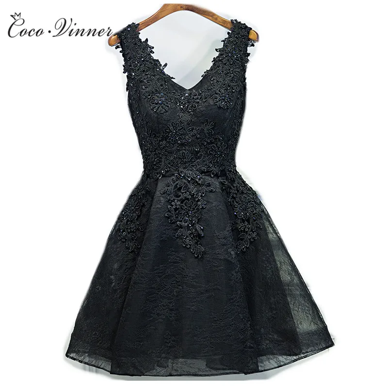 Elegant Women cocktail dresses short design tank V neck lace embroidery appliques cocktail dress robe de E0002