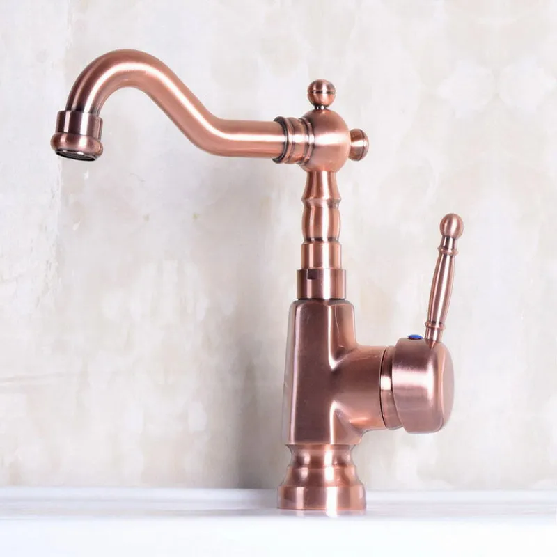 Antique Red Copper Single Hole Single Handle Swivel Spout Kitchen Sink Bathroom Vessel Basin Faucet Mixer Tap anf254