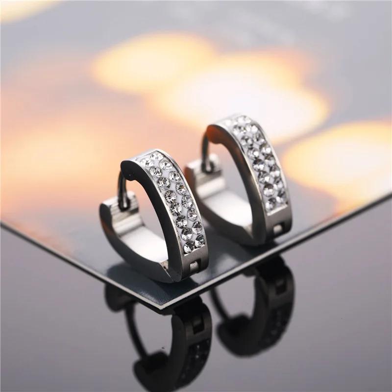 1 пара, панк, для женщин и мужчин, разный стиль, нержавеющая сталь, круглые серьги-кольца с кристаллом CZ, Простые Модные ювелирные изделия