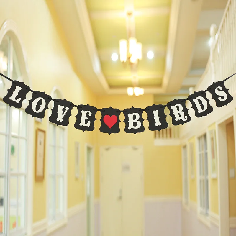 

FREE SHIPPING Brown Paper Garland Bunting Banner LOVE BIRDS Baby Shower Party Decoration Prop Banners
