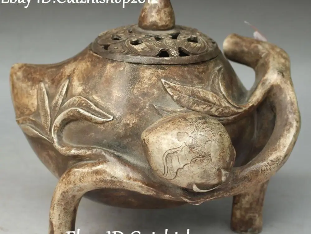Бесплатная доставка Qianlong династия старая Серебряная летучая мышь персиковая