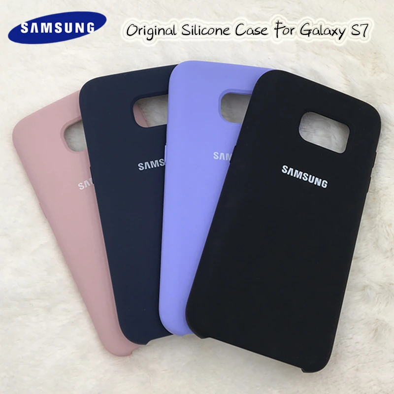 

Original Samsung Galaxy S7 Liquid Silicone Case Silky Soft-Touch Finish Back Protective Cover Black Dark blue Light purpel Pink