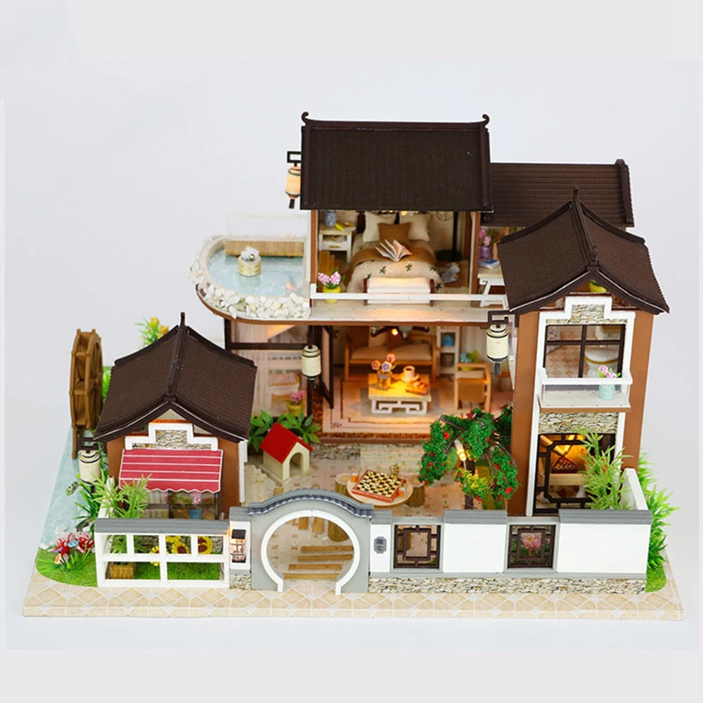 Большой Diy кукольный домик Деревянный ребенок Diy кукольные домики мебель модель наборы коробка ручная работа, сделай сам, ремесло игрушки для мальчиков и девочек рождественские подарки