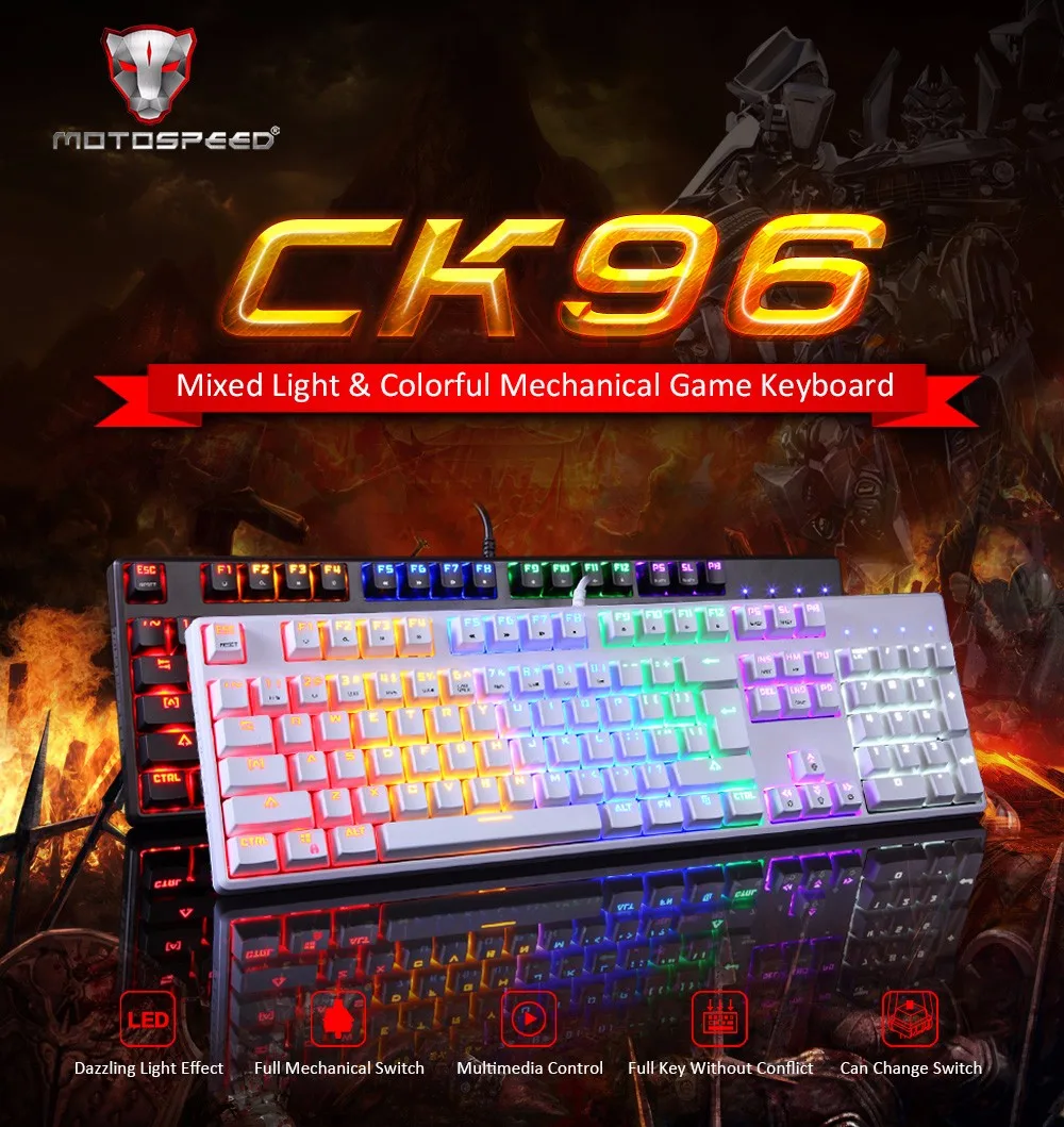 Motospeed CK96 механическая клавиатура игровая клавиатура RGB подсветка 104 клавиши клавиатура USB 2,0 клавиатура с синим/черным переключателем