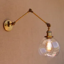 Glass Ball Antique Brass Loft Industrial Retro Vintage Wall Lamp Swing Long Arm Light Wall Sconce Luminaire Apliques Pared iwhd loft style edison led wall light glass lampshade swing long arm vintage wall lamp sconce lampara pared
