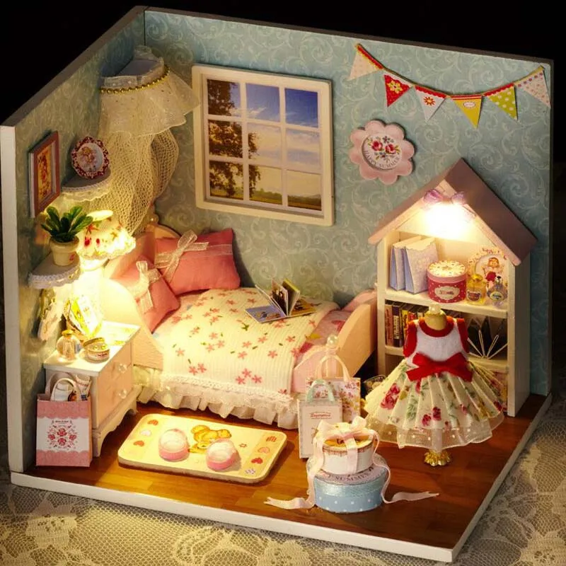 Кукольный дом Кукольный домик комната Diy игрушечный дом набор Миниатюрный Кукольный дом освещение миниатюрный кукольный домик сборка ручной работы дом игрушка - Цвет: happy little world