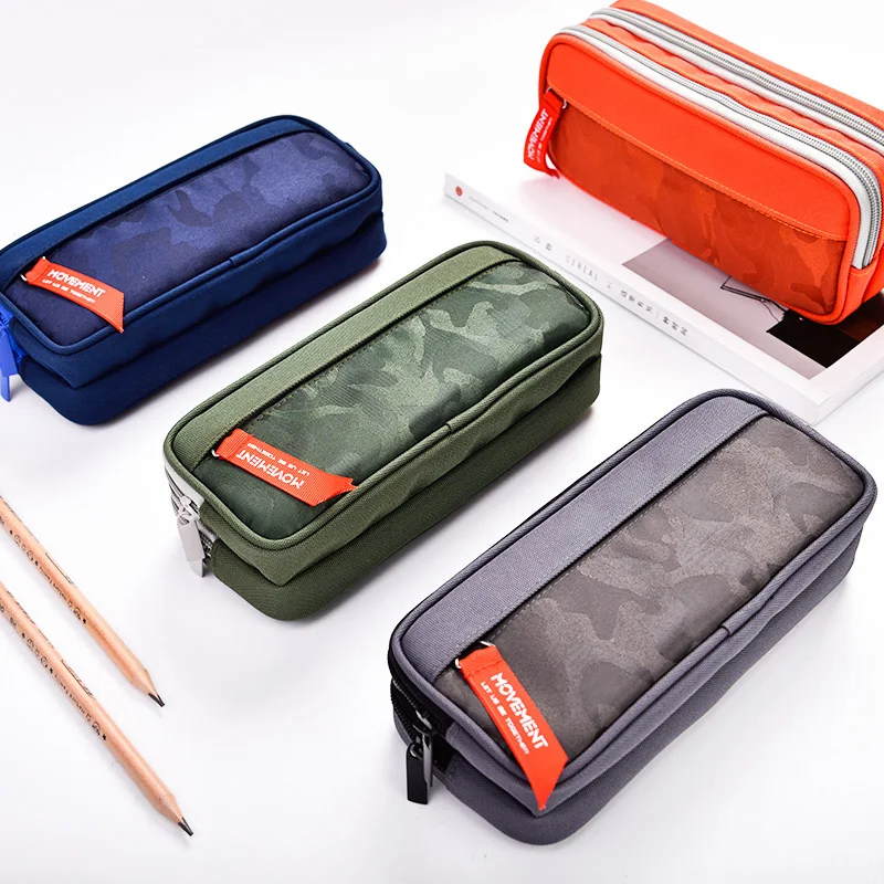 

Cute Big Boy Large Space Pencil Case Nylon Canvas Creative Double Zipper Pen Bag For Students Gift Office School Stationery