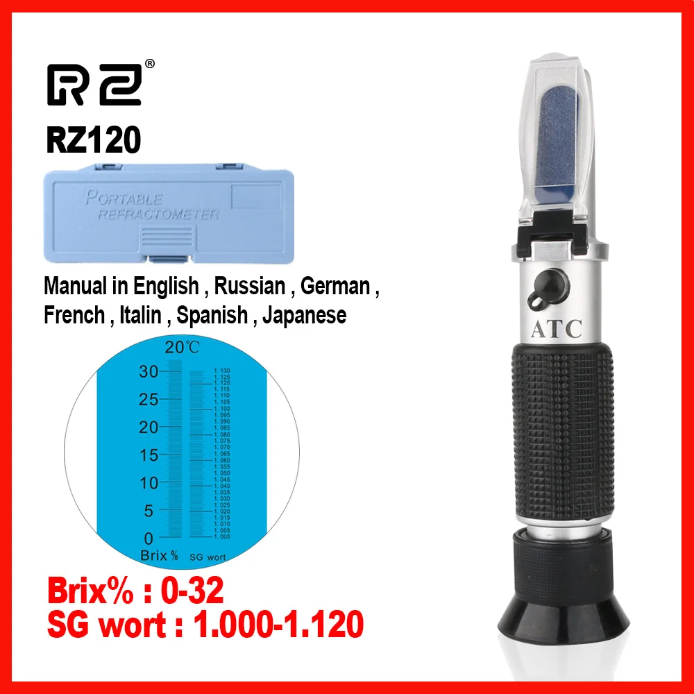 RZ High quality Genuine Refractometer Beer Brix Wort Sugar Alcohol Specific Gravity Handheld Tool Hydrometer RZ120 цена RZ High quality Genuine Refractometer Beer Brix Wort Sugar Alcohol Specific Gravity Handheld Tool Hydrometer RZ120 цены онлайн