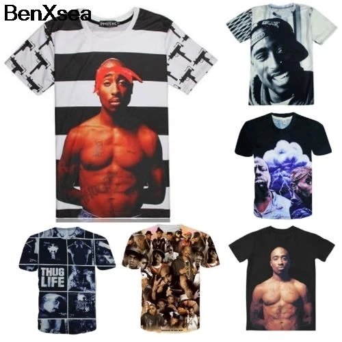 

New 2 Pac Rapper 3D Men Women T-Shirt Black White Prisoner Hip Hop Rap Star Size