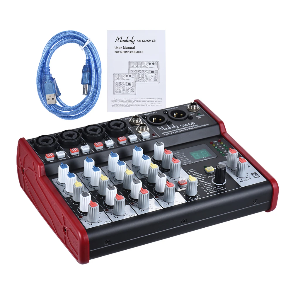 SM 68 6 Channel Sound Card Mixing Console Mixer Built in 16 Effects with USB Audio Interface