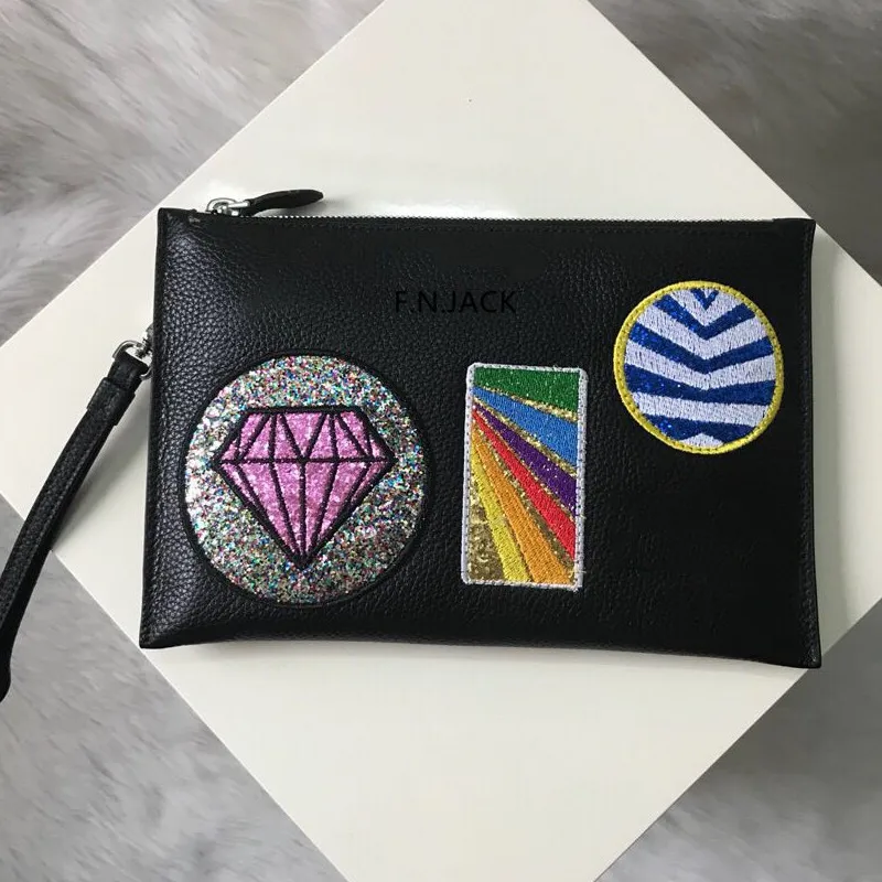 

women men hand bag soft cow leather clutch high quality genuine day clutches special embroidery design Fashion hand carry