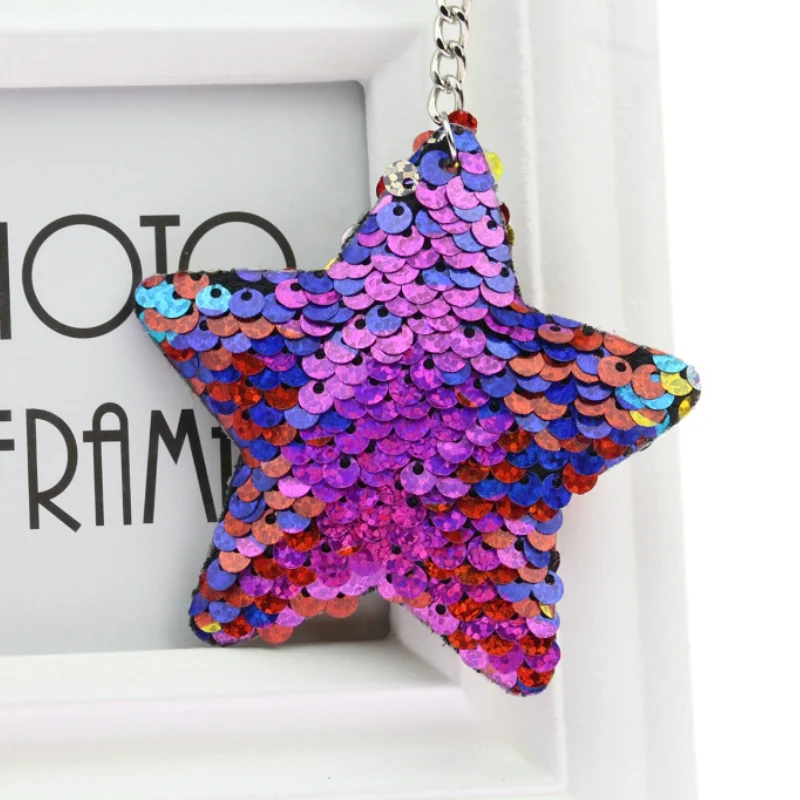 

PINXIUCute Chaveiro Mickey Keychain Glitter Pompom Sequins Key Chain Gifts for Women Llaveros Mujer Car Bag Accessories Keyring