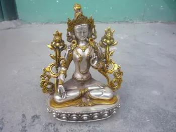 

Rare Old Silver gold-plating carving--Green tara Buddha Statue ,best collection&adornment,free shipping