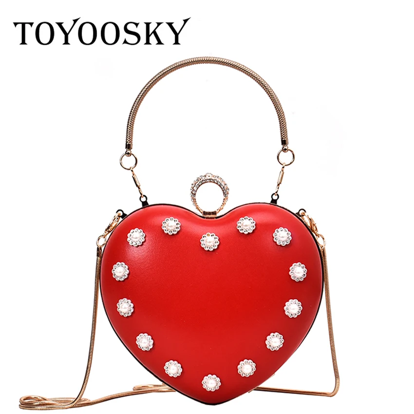 

TOYOOSKY Evening Bags Heart Shaped Diamonds Chain Women Shoulder Bag Day Clutch Crossbody Bag For Wedding Party Banquet Handbags