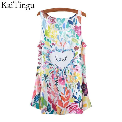

KaiTingu 2015 New Fashion Vintage Spring Summer Women Sleeveless Print Love Printed T Shirt Tee Blouse Vest Tank Tops