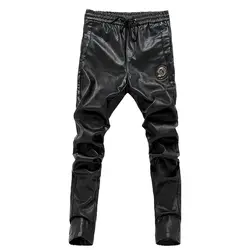 2017 новые мужские кожаные брюки на молнии, обтягивающие мужские брюки с эластичной резинкой на талии, мотоциклетные брюки 28-36 AYG178