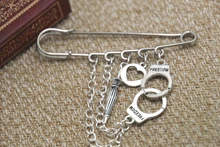 12pcs Sherlock inspired handcuffs umbrella themed charm with chain kilt pin brooch 50mm