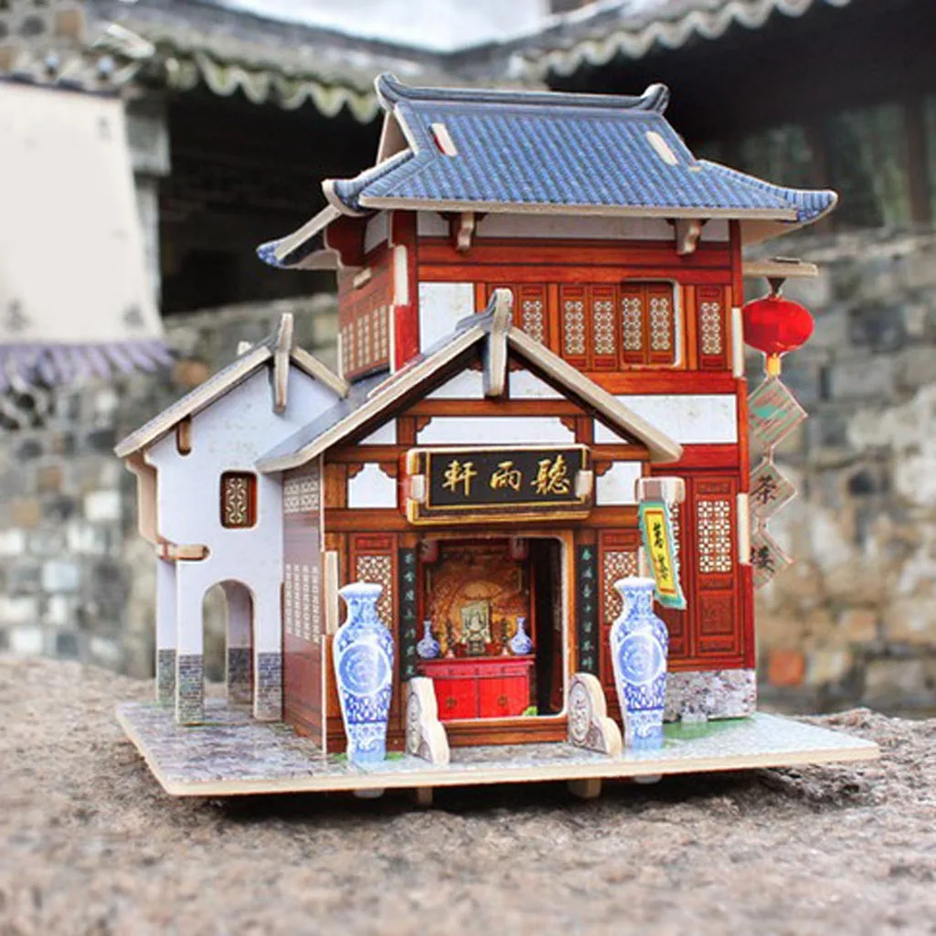 

Wooden material 1:24 DIY Handicraft Miniature Project 3D Wooden Dolls House - Chinese Tea House for friends birthday gift