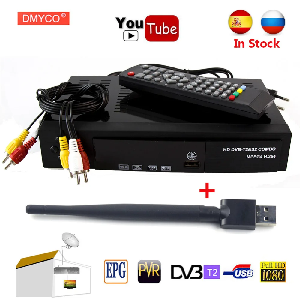 

DMYCO DVB-S2 Satellite Receiver Spain Decoder Support DVB-T2 1080P Full HD H.264 bisskey DVB Terrestrial TV Receiver +USB WIFI