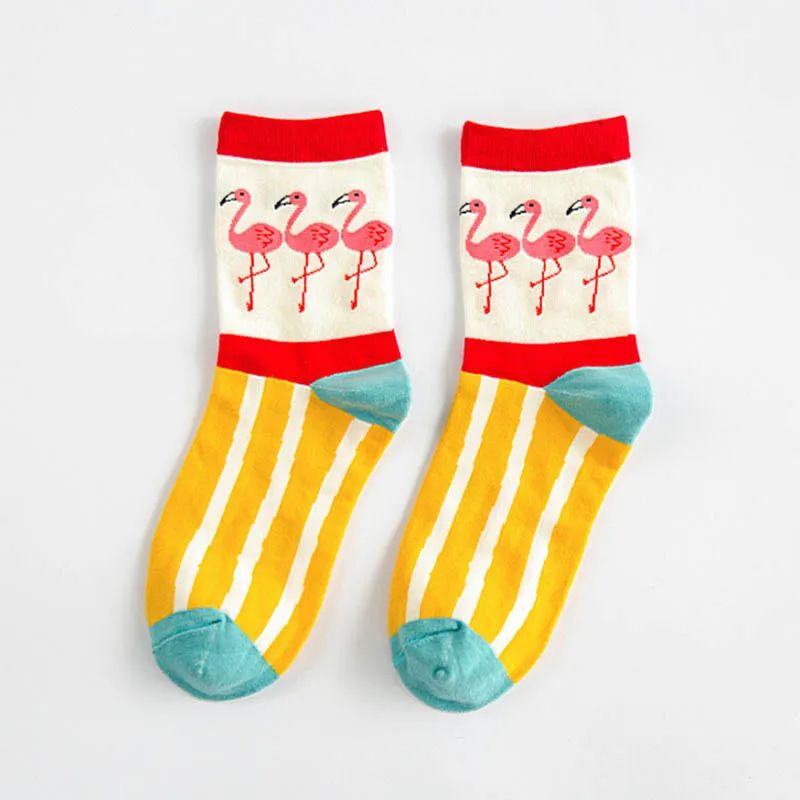 Женские забавные носки в стиле Харадзюку милые носки с рисунками животных, фламинго хлопковые короткие Носки с рисунком птицы носки для скейтеров skarpetki damskie Sokken - Цвет: Красный