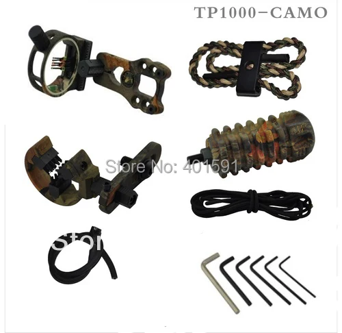 

a set camouflage compound bow archery upgrade combo bow accessory kit with bow sight stabilizer sling arrow rest and peep sight