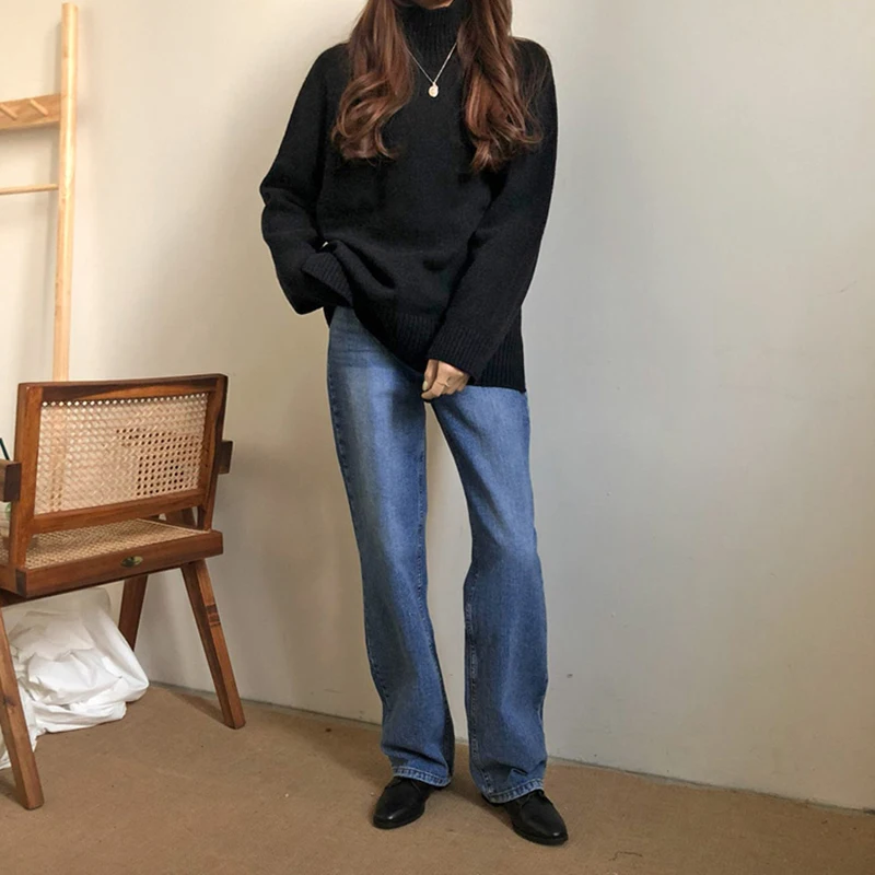 OLN Women's Turtleneck Sweater Solid Color Raglan Sleeve Pullover Soft Sweaters Comfortable Bottoming Sweater Truien Dames 9202